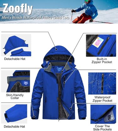 Зимова куртка для чоловіків, лижна куртка, водонепроникна, для активного відпочинку, вітронепроникна, сноубордистська куртка з відстібаною капюшоном, колір Ary Green (Königsblau), розмір 3XL
