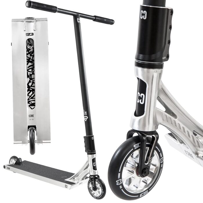 Трюковий самокат CORE Stunt Scooter Trick 110mm ABEC 9, висота 78-96 см, сріблястий, для дітей та професіоналів (від 5 років) + наклейка Fantic26