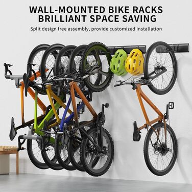 Настінна тримач для велосипедів Housolution 32 дюйми на 4 велосипеда + 3 шоломи, до 300 фунтів, міцна сталь, для гаража, чорний
