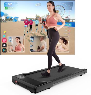 DeerRun Walking Pad: Біговий килимок для дому з інтегрованим столом та мобільною APP, до 159 кг, чорний