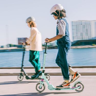 Електросамокат Movino City Light для дітей та підлітків: LED, амортизатори, колеса 180мм, регульований кермо, протиковзкі ручки (М'ятний/Рожевий)