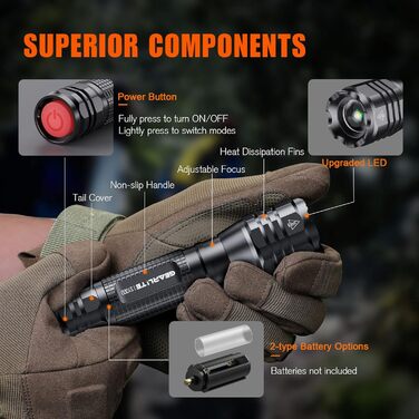 LED ліхтарик GEARLITE 4000 Lumen, 2 шт., водонепроникний, з зумом, для кемпінгу, туризму, екстрених ситуацій