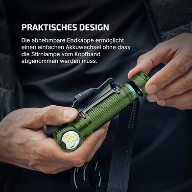 OLIGHT Perun 3 - LED налобний ліхтар, 3000 люмен, 7 режимів, сенсор, червоне світло, водонепроникний IP68, для кемпінгу, риболовлі, полювання (зелений)