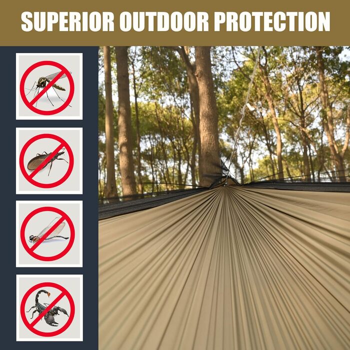 Гамак туристичний Onewind Premium 11' з москітною сіткою та ременями для кріплення, 335x162 см