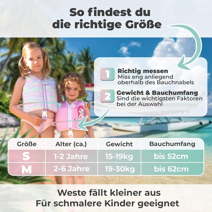 Дитячий рятувальний жилет KIDVERSE для плавання (розмір M 19-30 кг, рожевий, русалка) - безпечне навчання плаванню для хлопчиків та дівчаток