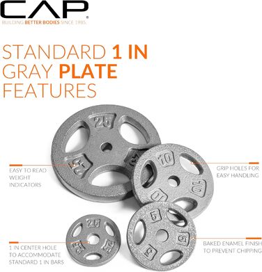 Стандартні диски для штанги CAP Barbell, 2,5 см, 11,3 кг, сірі, 2 шт.