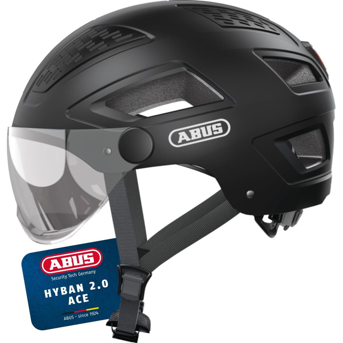 Шолом велосипедний ABUS Hyban 2.0 ACE з візором, світлом та ABS-оболонкою, чорний (velvet black), L (56-61 см)