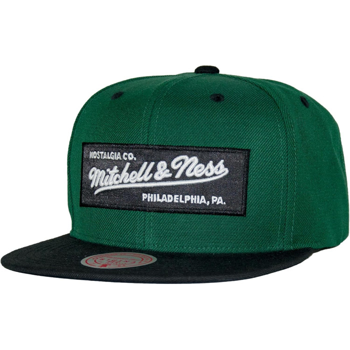 Кепка Mitchell & Ness 2 Tone Box Logo Snapback з плоским козирком, темно-зелений/чорний, універсальний розмір