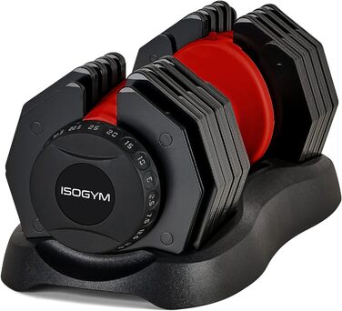 Регульована гантеля ISOGYM 2,5-25 кг, швидке перемикання ваги, безпечний механізм, для бодібілдингу та фітнесу вдома