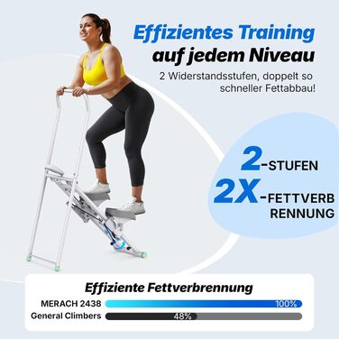 MERACH Степер для дому 2025 - вертикальний тренажер для кардіо та загальної фізичної підготовки, компактний, складний, з регульованою висотою кроку та ручками (2438G2)
