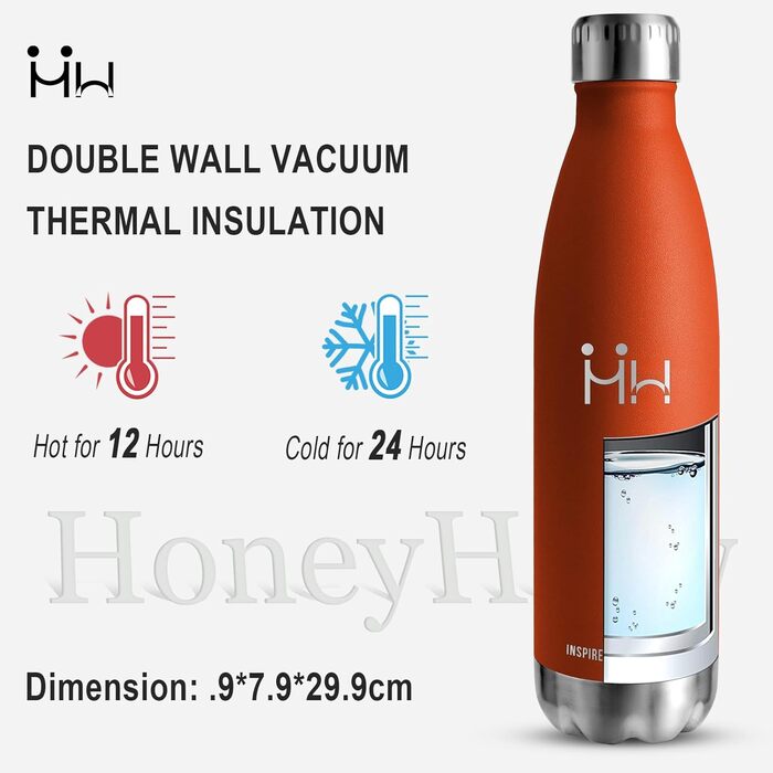 Термос HoneyHolly 750 мл, пляшка для води з нержавіючої сталі, спортивна, без BPA, для фітнесу, велоспорту, звичайні напої, оранжевий колір