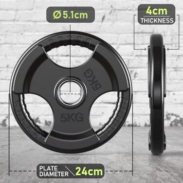 Олімпійські диски PhysKcal 4x5 кг, Ø50 мм, гумові, чорні – набір для штанги та гантелей, вагові диски для фітнесу