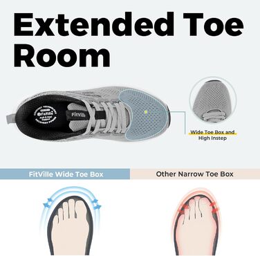 Кросівки для бігу FitVille чоловічі широкі, спортивні, дихаючі, повсякденні, для вулиці, з антиковзкою підошвою (45 EU, сірі)