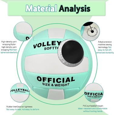 Волейбольний м'яч Aipwerer: для пляжу, залу та тренувань. З насосом та сумкою. Зелено-білий, розмір 5