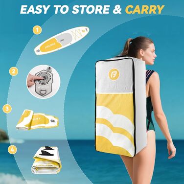 FBSPORT SUP дошка Stand Up Paddle 335см для дорослих, надувна, комплект з насосом та аксесуарами для йоги, серфінгу та подорожей (жовта)
