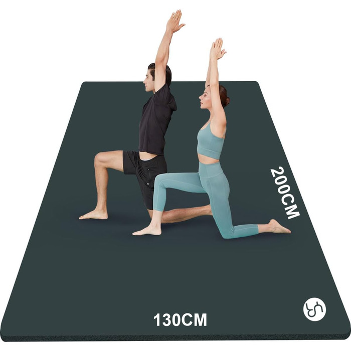 Йога мат XXL 200x130 см: фітнес мат для йоги, тренувань, занять з дітьми та фітнесу для літніх людей. Товщина 20/15/10 мм, матеріал NBR, зелений колір.