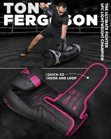 Боксерські рукавички RDX KARA з Maya Hide шкіри для Муай Тай, кікбоксингу, MMA, спарингів та тренувань, чоловічі та жіночі, чорні, 8-18oz