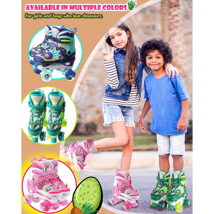 Ролики дитячі Kinder Dinosaurier з підсвічуванням, розмір регулюється, рожеві