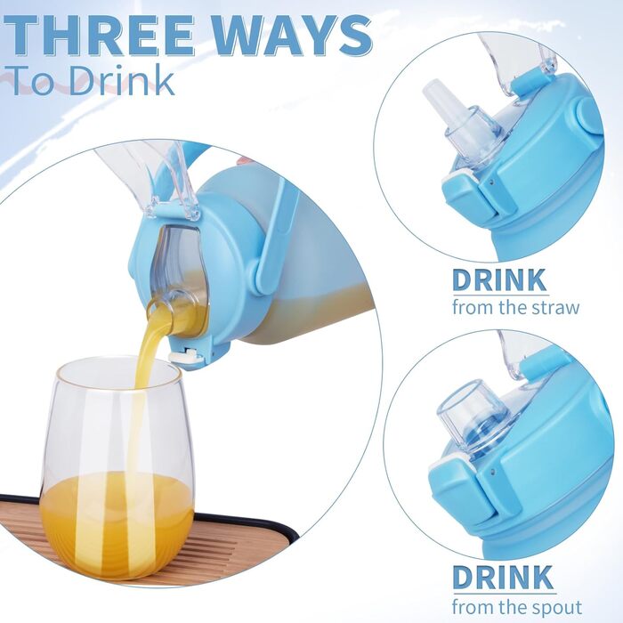 DEARRAY Спортивна пляшка для води 2 л Tritan з трубочкою, BPA-free, мотиваційна, з часовою міткою, для спорту, фітнесу, туризму, блакитна/темно-синя