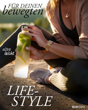 Фляга для води MAMEIDO 1 л з мітками часу, BPA-free, для спорту, фітнесу та офісу (1500 мл, Frosted White Gold)