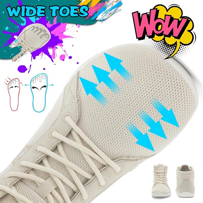 Босижні кросівки хай-топ для чоловіків та жінок. Широкі, легкі, зручні босижні кросівки для ходьби, трейлраннінгу, фітнесу. Zero Drop підошва, антиковзаюча, білі (47 EU, світло-хакі)