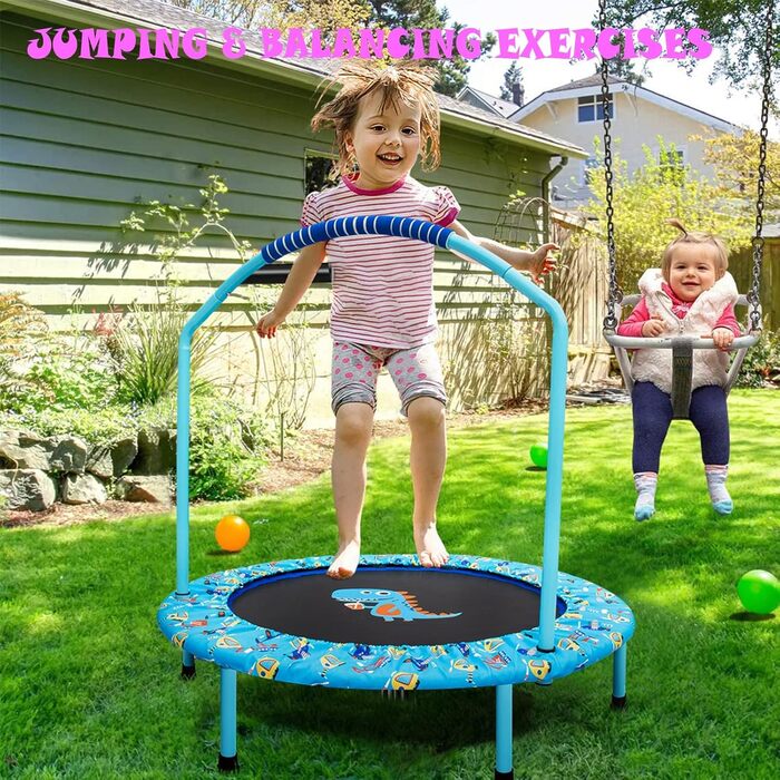 Батут дитячий Ø96 см з м'яким ручним захопленням та захисним килимком. Батут для фітнесу, ігровий батут для саду та дому, блакитний, від 2 років