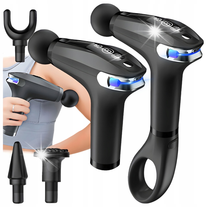 Перкусійний масажер для тіла, спини та ніг — Потужний масажний пістолет (Massage Gun) з 4 насадками