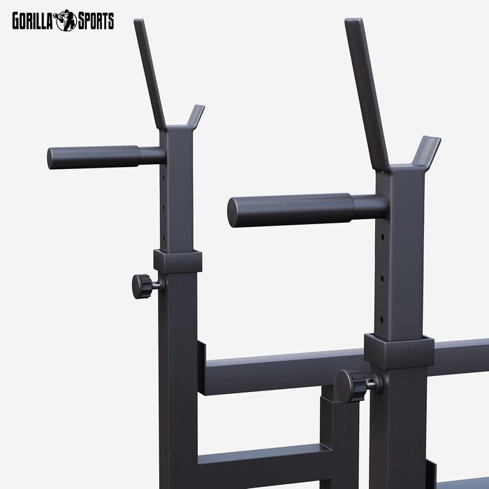 GORILLA SPORTS® Стійка для присідань із турніком, регульована висота і ширина, навантаження до 300 кг, чорна – стійка для штанги, для присідань, для жиму лежачи