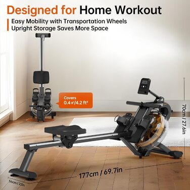 Гребний тренажер YAMO YR40 - жовтий, 16л, 6 рівнів опору, LCD, Bluetooth, Kinomap, 158кг