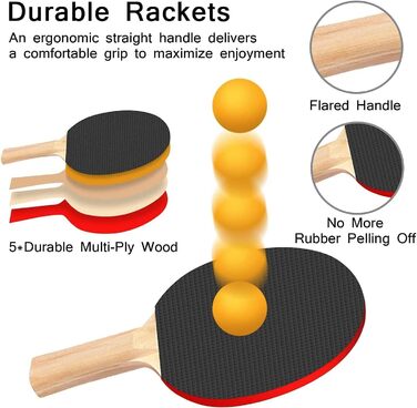 Набір для настільного тенісу: 2 ракетки, сітка, 6 м'ячів, сумка, для початківців, сім'ї та професіоналів