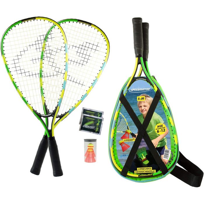 Дитячий набір Speedminton Junior Set – оригінальний набір для спідбадмінтону/кросмінтону з 2 воланами FUN Speeder, зелена сумка