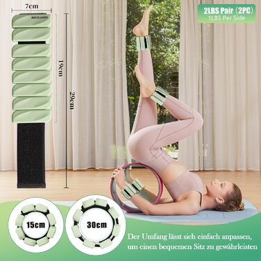 Важкі манжети BECOJADDE для ніг та рук, 0.45 кг / 0.9 кг (комплект 2 шт.) для бігу, кардіо та силових тренувань. Зелені, 0.9 кг пара (0.45 кг кожна).