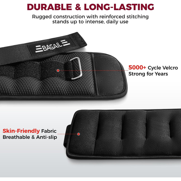 Ваги для зап'ясть та щиколоток BAGAIL унісекс 0.23-2.27 кг, чорні (0.91 кг/2 шт) для фітнесу, бігу, реабілітації