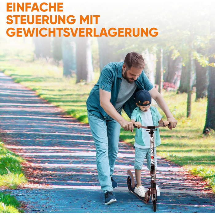 Міський ролер Hurtle Roller Kinder 10 років – складаний та регульований за висотою (84–98 см), самокат для дітей та дорослих з підставкою, з ремінком, до 100 кг (Royalbaum)