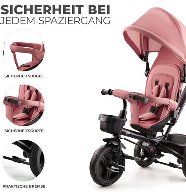 Триколісний велосипед Kinderkraft Aveo для дітей від 9 місяців до 25 кг, з батьківською ручкою, компактно складався, поворотне сидіння, розкладний капюшон з сонцезахистом, з підстаканником та кошиком, Рожевий CLASSIC Pink