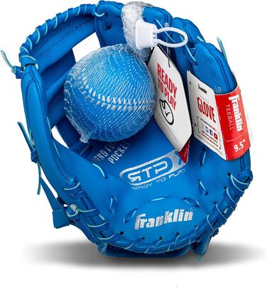Рукавичка для бейсболу Franklin Sports RTP Kinder Teeball (24,1 см, права рука, королівський синій) + м'яч - дитячий набір для ті-болу для хлопчиків та дівчаток