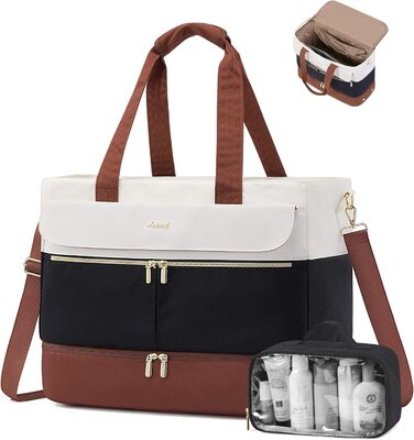 Сумка-мішок LOVEVOOK Weekender 45L для подорожей, спорт, клініки, пологового будинку. З відділенням для взуття та мокрих речей. Чорний+бежевий+коричневий.