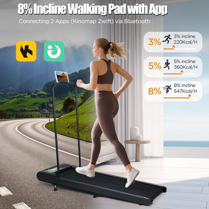 Біговий доріжка AiQInu для дому, 2.5HP, Walking Pad з пульт дистанційного керування, LED-дисплеєм та Bluetooth, регульований стіл для дому та офісу, швидкість 2-8 км/год (110*46*96 см)