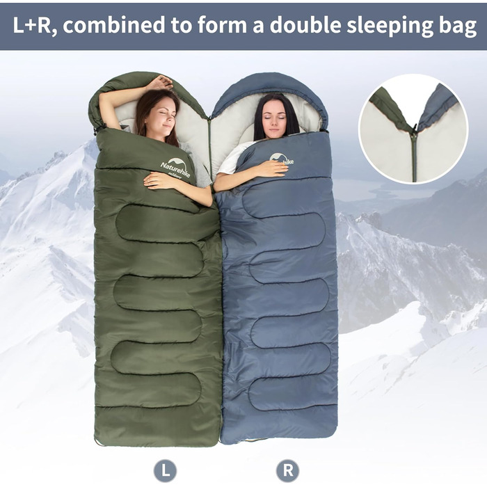 Спальний мішок Naturehike з капюшоном, ковдровий, для кемпінгу, легкий та зручний, ідеальний для подорожей та активного відпочинку на природі, Marineblau-rechts (11°C)