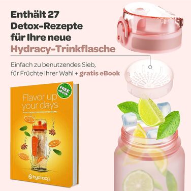 Пляшка для води Hydracy 1 л з фруктовим вставкою, BPA-free, з мітками часу, герметична спортивна пляшка без конденсату для спорту та активного відпочинку