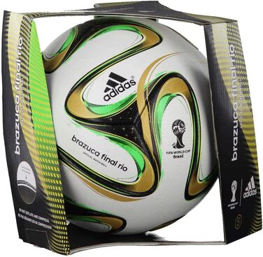 Футбольний м'яч adidas Brazuca Finale Rio 2014, білий/чорний/золотий/зелений, розмір 5