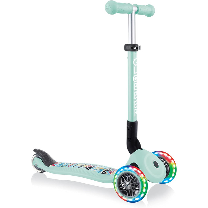 Дитячий триколісний самокат GLOBBER JUNIOR Foldable Fantasy Lights з LED колесами 120/80 мм, ABEC 5, складаний