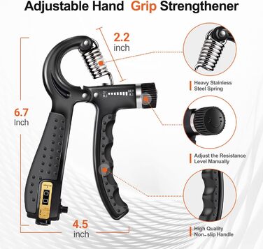 Набір для тренування сили хвату TADAKAZU (5 шт.): Силовий тренажер для рук, хватки, пальців, кульки для зняття стресу та кільце для тренування передпліччя. Чорний.