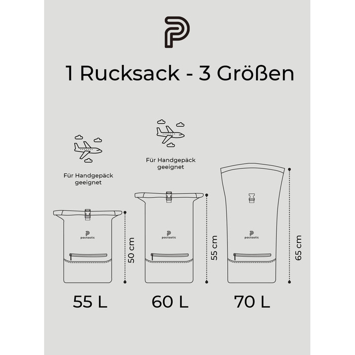 Рюкзак Pactastic Rolltop 70 л, водостійкий, для ноутбука, розширюваний, веганський матеріал, ручна поклажа