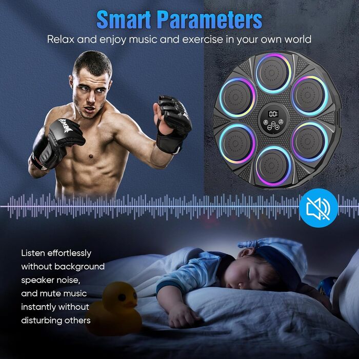 Музична боксерська машина з LED-підсвіткою та Bluetooth, настінна ціль для боксу, 9 режимів швидкості та режим підрахунку, для дорослих та дітей