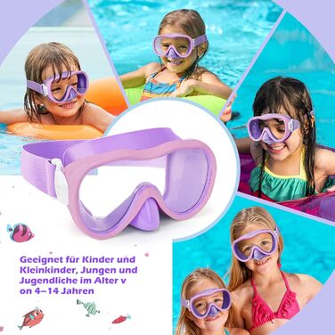 Дитяча маска для плавання WAVE Kinder з антифогом, захистом від протікання та UV-фільтром (Лілово-Рожева)