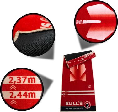 Килимок для дартсу 180 Red, нековзкий турнірний Dartteppich із нейлону та гуми, екологічний, захист для дротиків і підлоги, офіційна дистанція 237×80 см