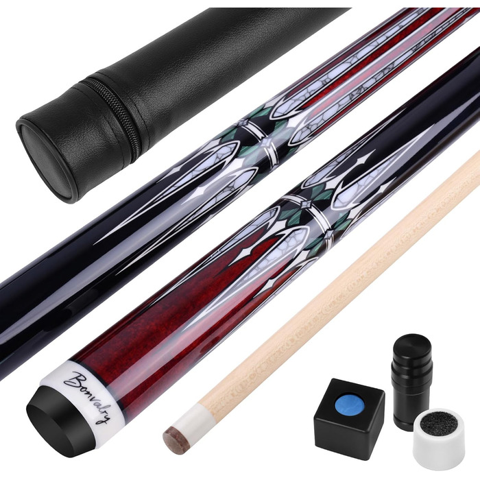 Набір для більярду Bonvalry Pool-Queue-Kit: якісний більярдний кий з пробірного клена, кейс та аксесуари. Вага: 595 г