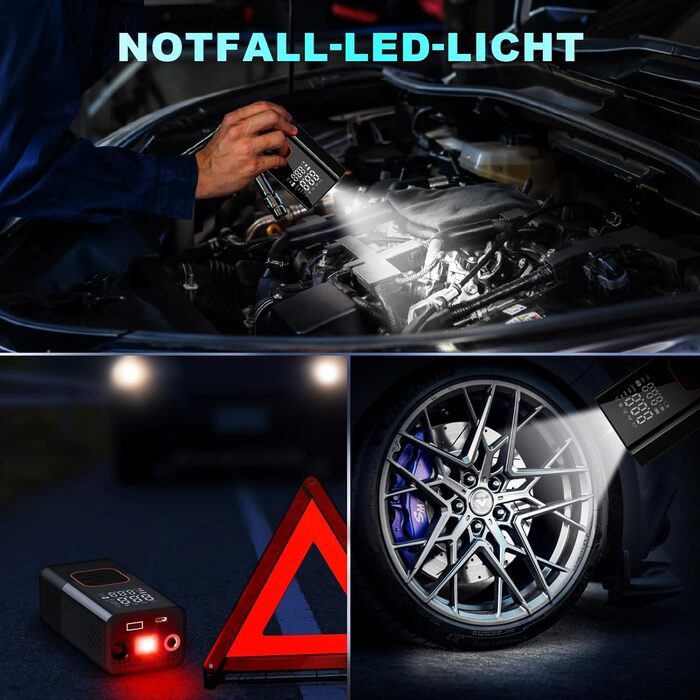 Міні електричний насос 6000mAh, портативний компресор 150PSI з LED, для велосипеда, авто, мотоцикла, м'ячів, універсальні насадки