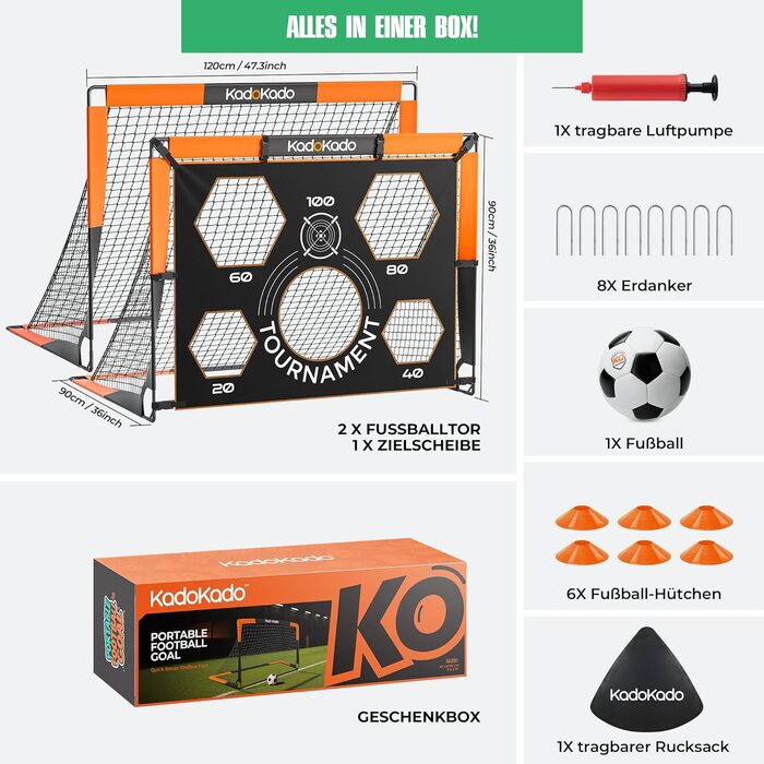 Дитячі футбольні ворота 120x90 см з сумкою для перенесення, для саду та вулиці, Pop-Up ворота з фіберскляних стержнів KD210DP